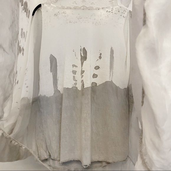 Saks Fifth Avenue Silk Grey & White Blouse - Picture 7 of 9